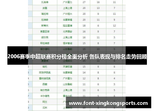 2006赛季中超联赛积分榜全面分析 各队表现与排名走势回顾