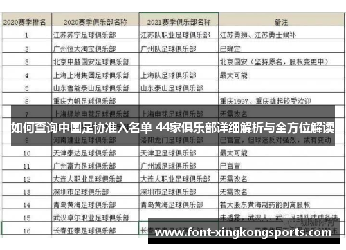 如何查询中国足协准入名单 44家俱乐部详细解析与全方位解读